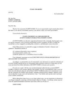 Printable Cease And Desist Slander Letter Free Template Pdf