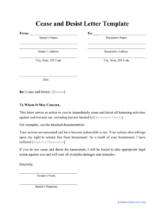 Printable General Cease And Desist Letter Template Sample