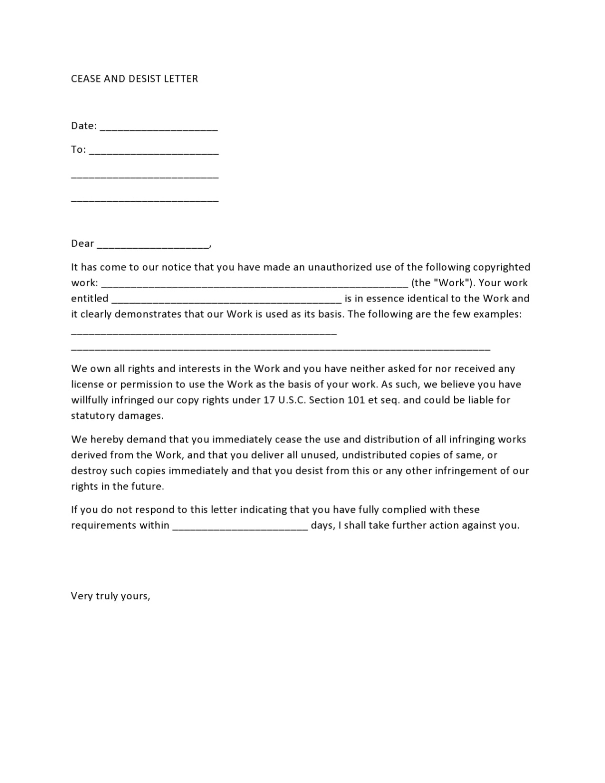 Sample Attorney Cease And Desist Letter Template Doc