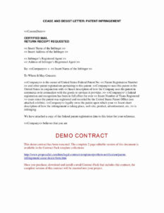 Sample Cease And Desist Letter Patent Infringement Template Example