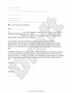 Sample Debt Collector Cease And Desist Letter Template