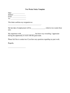 Sample Resignation Letter Two Weeks Notice Template Word