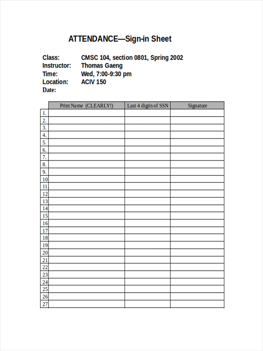 editable attendance sign up sheet attendance sign in sheet template pdf