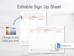 editable sign up sheet template  printable sign up form  sign in sheet  horizontal and customer sign up sheet template