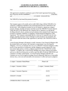 fillable online cosigner addendum template rent protection with one co signer agreement template excel