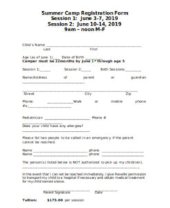 free 12 summer camp registration forms in pdf  excel  ms word camp sign up sheet template sample