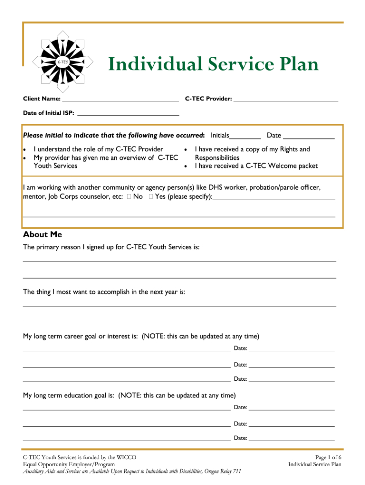 Free Costum Individual Service Plan Template Complete With Ease  Airslate Signnow Ppt Sample