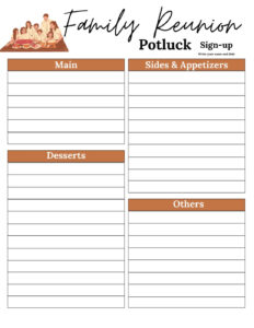 free family reunion sign up sheet family reunion dinner sign up sheet family reunion potluck sheet family reunion sign in sheet template pdf