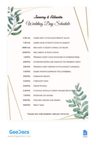 Free Printable Sample Wedding Timeline Word