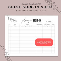 guest sign in sheet printable guest check in sheet for wedding  etsy guest sign in book template example