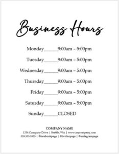 printable business hours sign template in 2021  business hours sign store hours sign business hour sign template doc