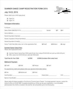 printable editable summer camp registration form template camp sign up sheet template example