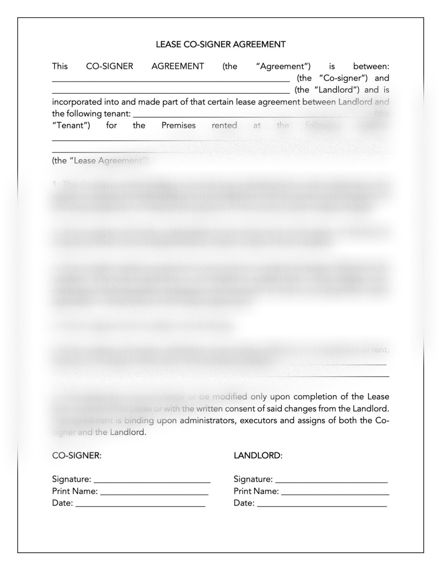 printable lease cosigner agreement residential lease cosigner addendum co signer agreement template pdf