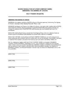 sample board resolution amending the signing of checks template  by businessinabox™ corporate resolution for signing authority template pdf