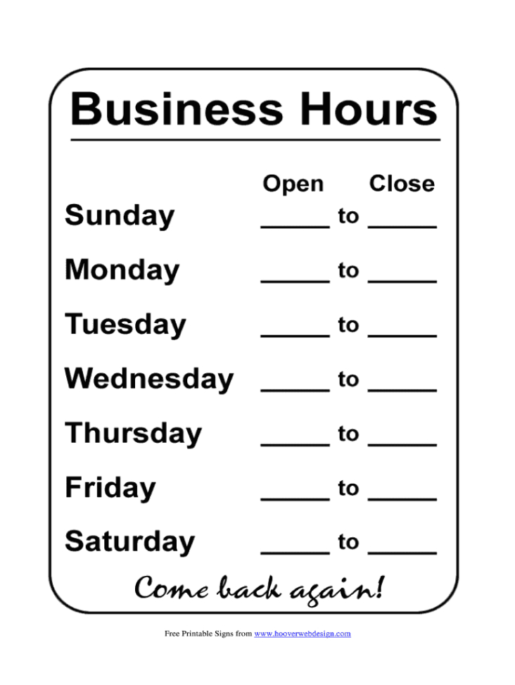 sample editable free business hours template pdf business hour sign template pdf