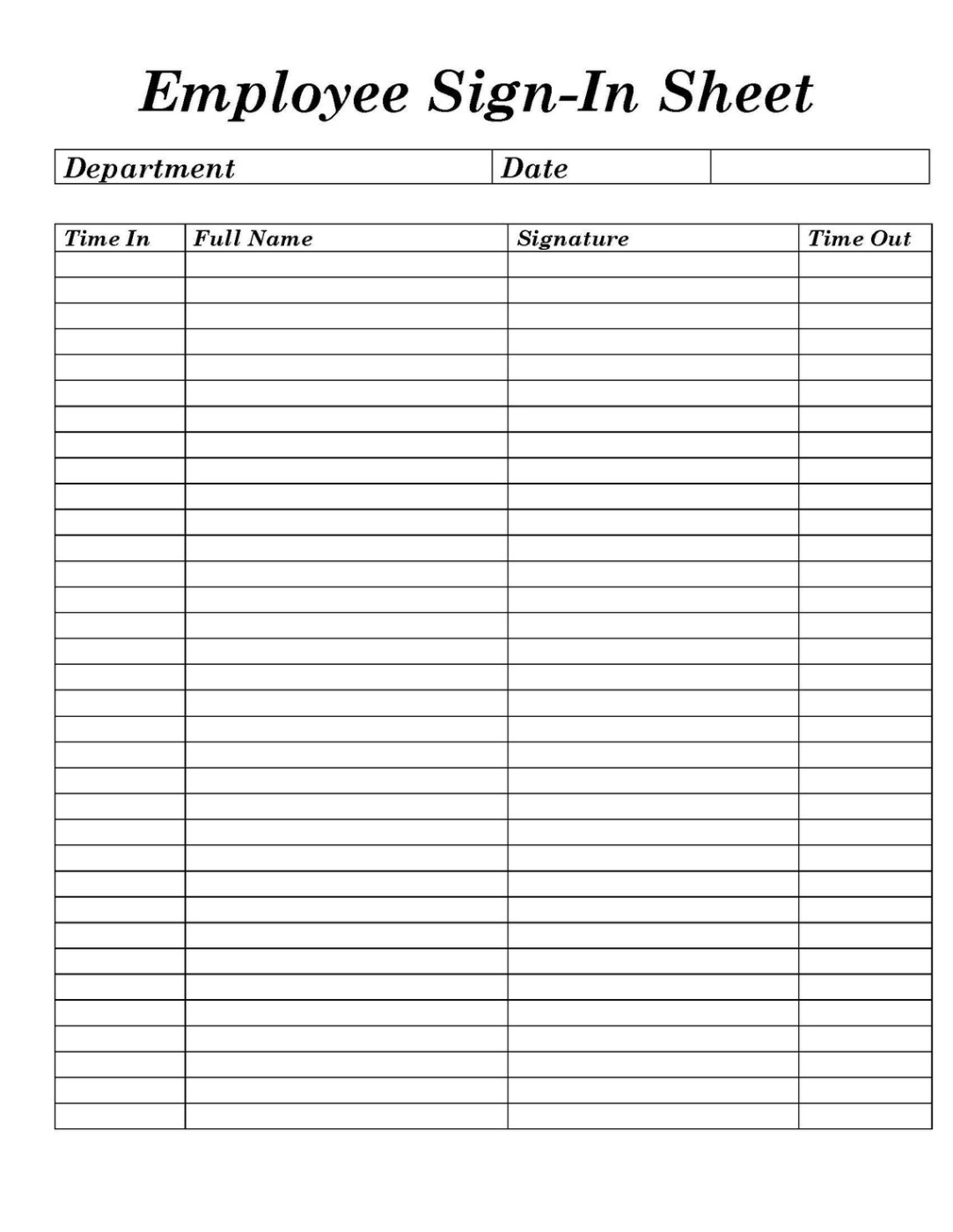 sample employee sign in sheet printable form digital file instant download editable black and white employee sign in sheet template