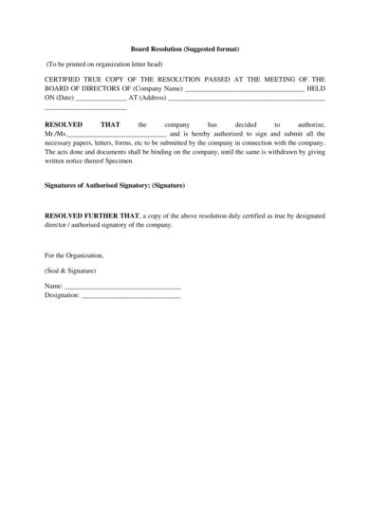 sample free 6 business resolution forms in pdf corporate resolution for signing authority template example