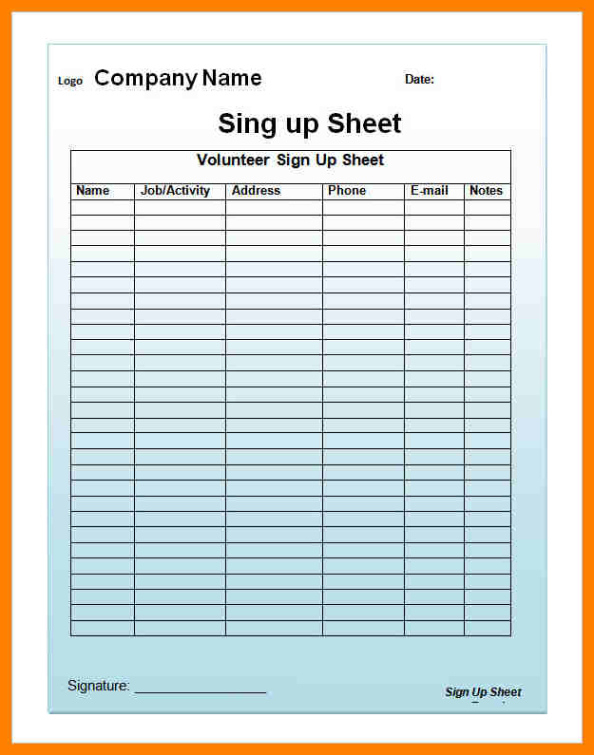 sample free email sign up sheet template  printable templates customer sign up sheet template doc