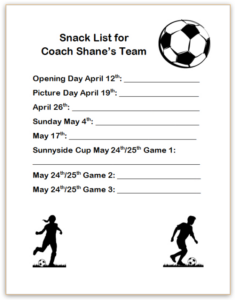 Baseball Snack Sign Up Sheet Template Doc Sample