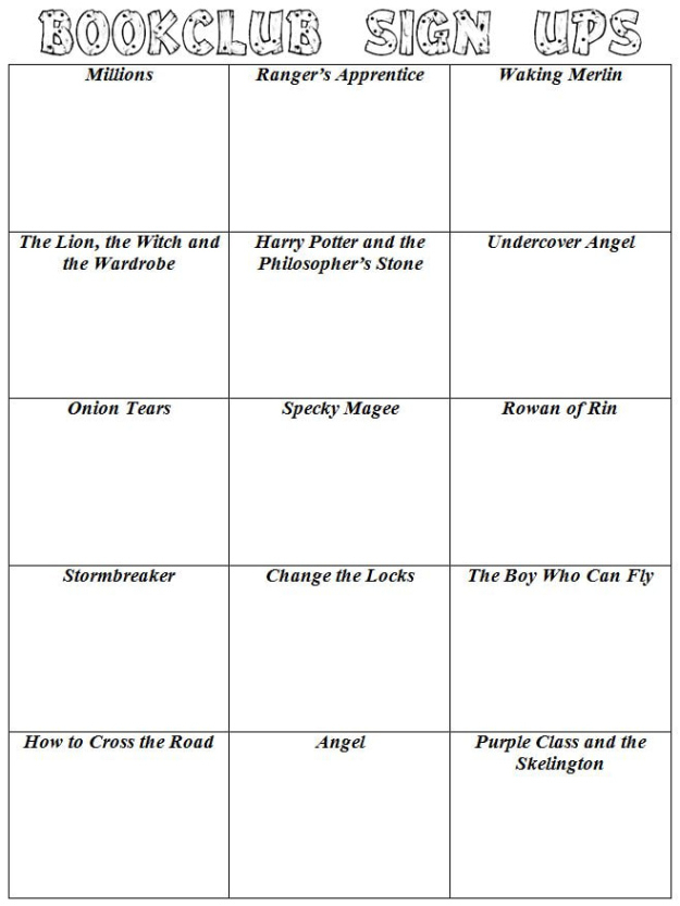 Blank Book Club Sign Up Sheet Template Excel Sample