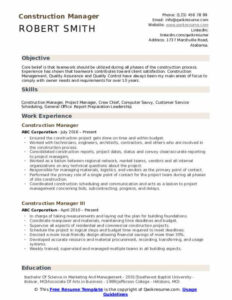 Blank Construction Project Management Resume Templates Example