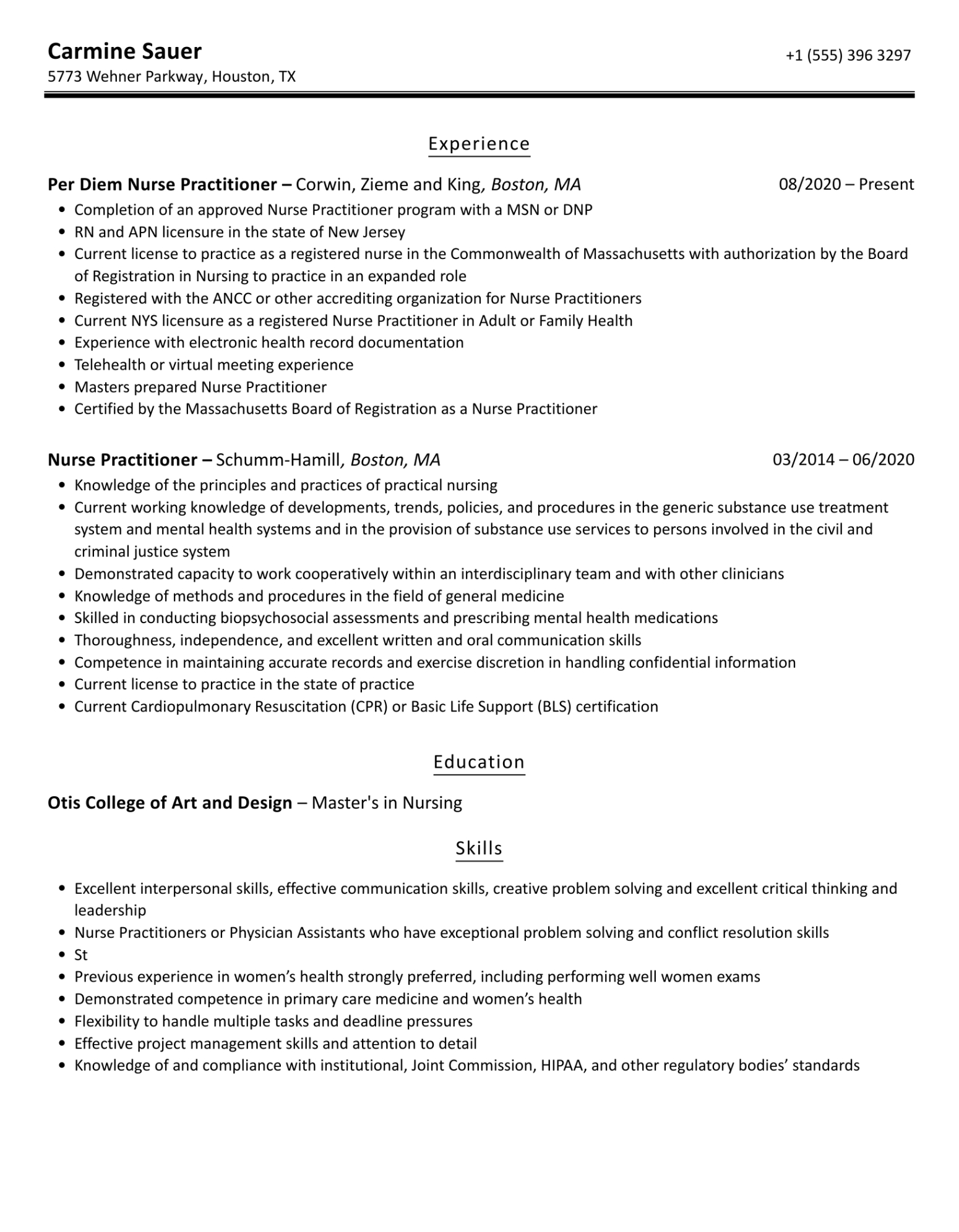 Blank New Grad Entry Level Nurse Practitioner Resume Template Sample