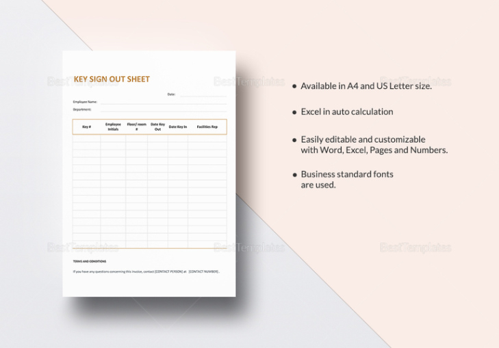 Blank Office Key Sign Out Sheet Template Excel Sample