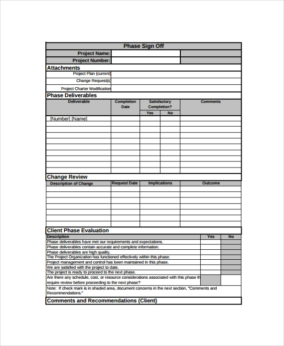 Blank Project Approval Sign Off Template Doc Sample