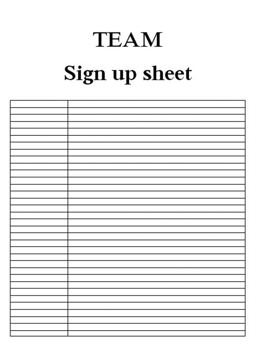 Blank Tournament Sign Up Sheet Template Doc Sample