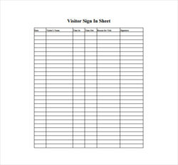 Blank Visitor Sign In Out Sheet Template Pdf Sample