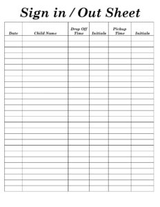 Custom Child Care Sign In And Out Sheet Template Doc