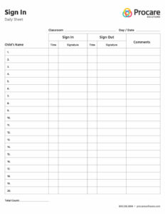 Custom Child Care Sign In And Out Sheet Template Pdf Sample