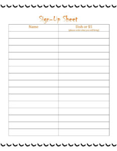 Custom Class Party Sign Up Sheet Template Pdf