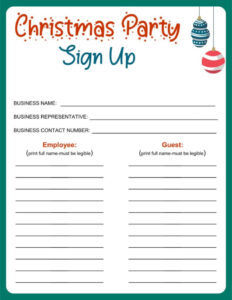 Custom Holiday Party Sign Up Sheet Template Pdf