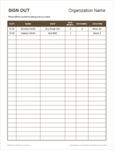 Custom Library Sign Out Sheet Template Doc Sample