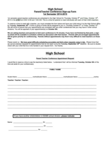 Custom Parent Teacher Conference Sign Up Sheet Template Doc