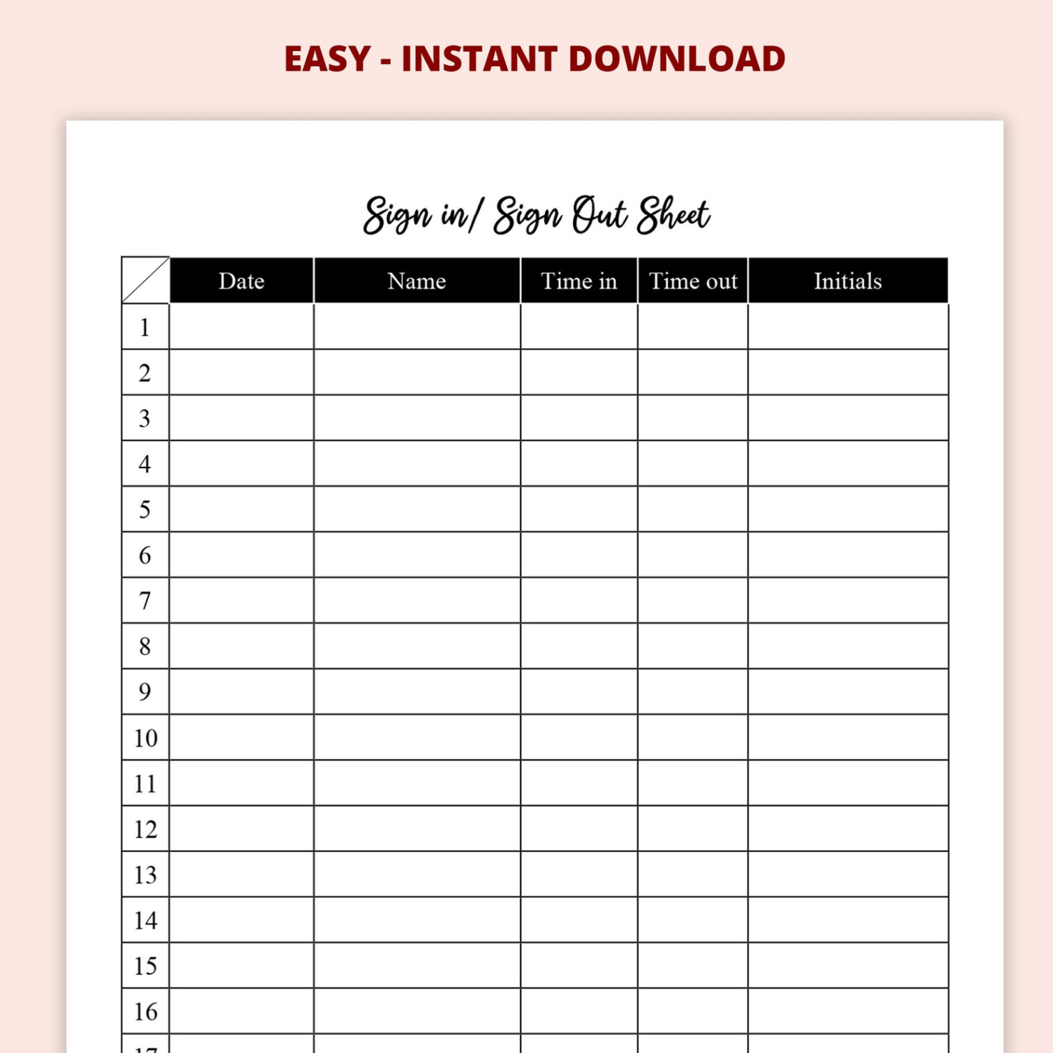 Custom Staff Sign In And Out Sheet Template Excel