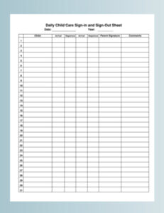 Editable Child Care Sign In And Out Sheet Template Excel