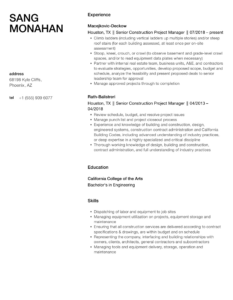 Editable Construction Project Management Resume Templates Example