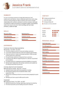 Editable Customer Service Representative Resume Template Excel