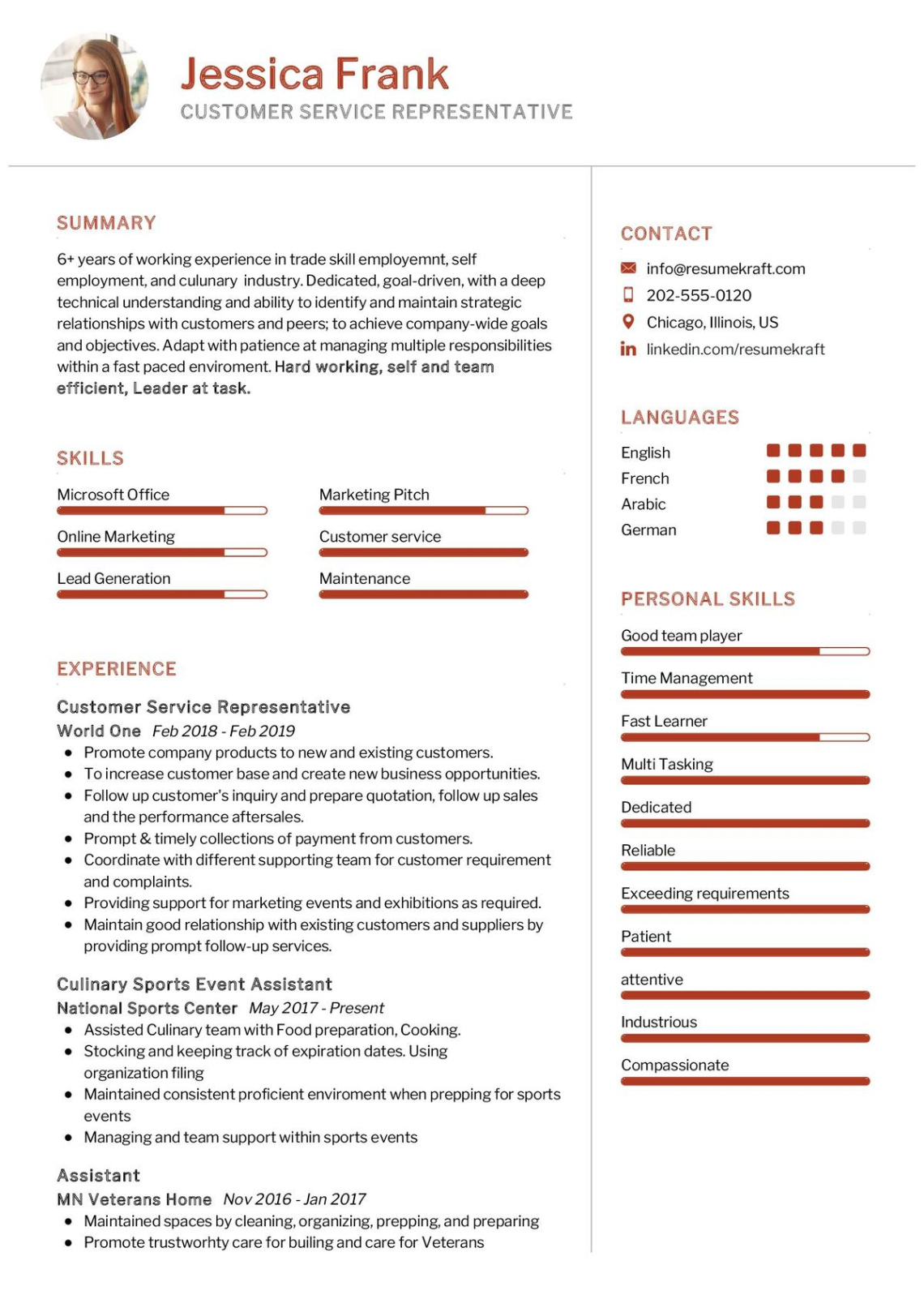 Editable Customer Service Representative Resume Template Excel