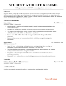 Editable High School Student Athlete Resume Template Example