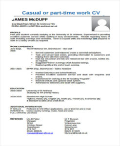 Editable Part Time Job Resume Template Doc