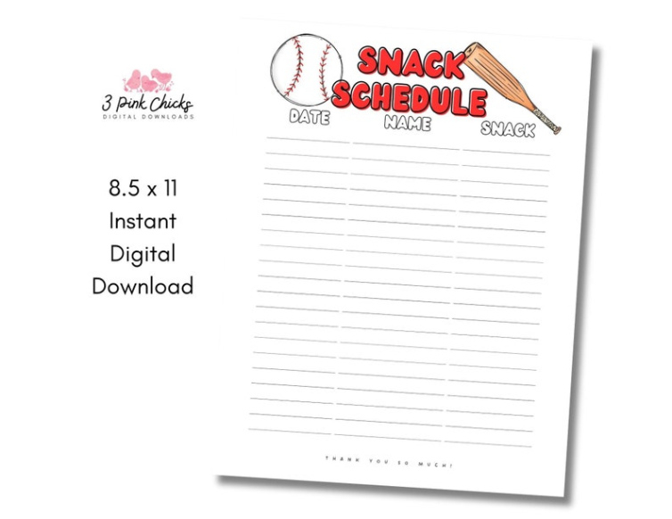 Free  Baseball Snack Sign Up Sheet Template Pdf