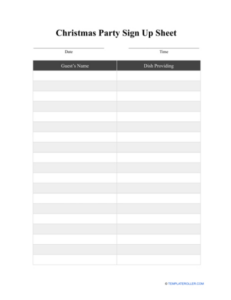 Free Blank Christmas Party Sign Up Sheet Template Word Sample