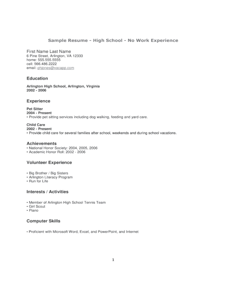 Free Blank College Resume For High School Students Template Excel