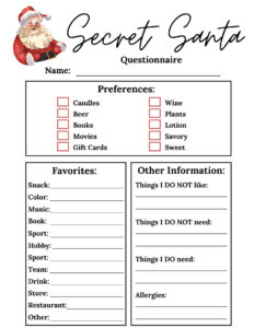 Free Blank Secret Santa Sign Up Template Word