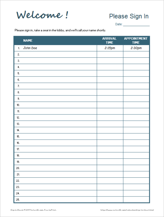 Free Blank Visitor Sign In Out Sheet Template Word Sample