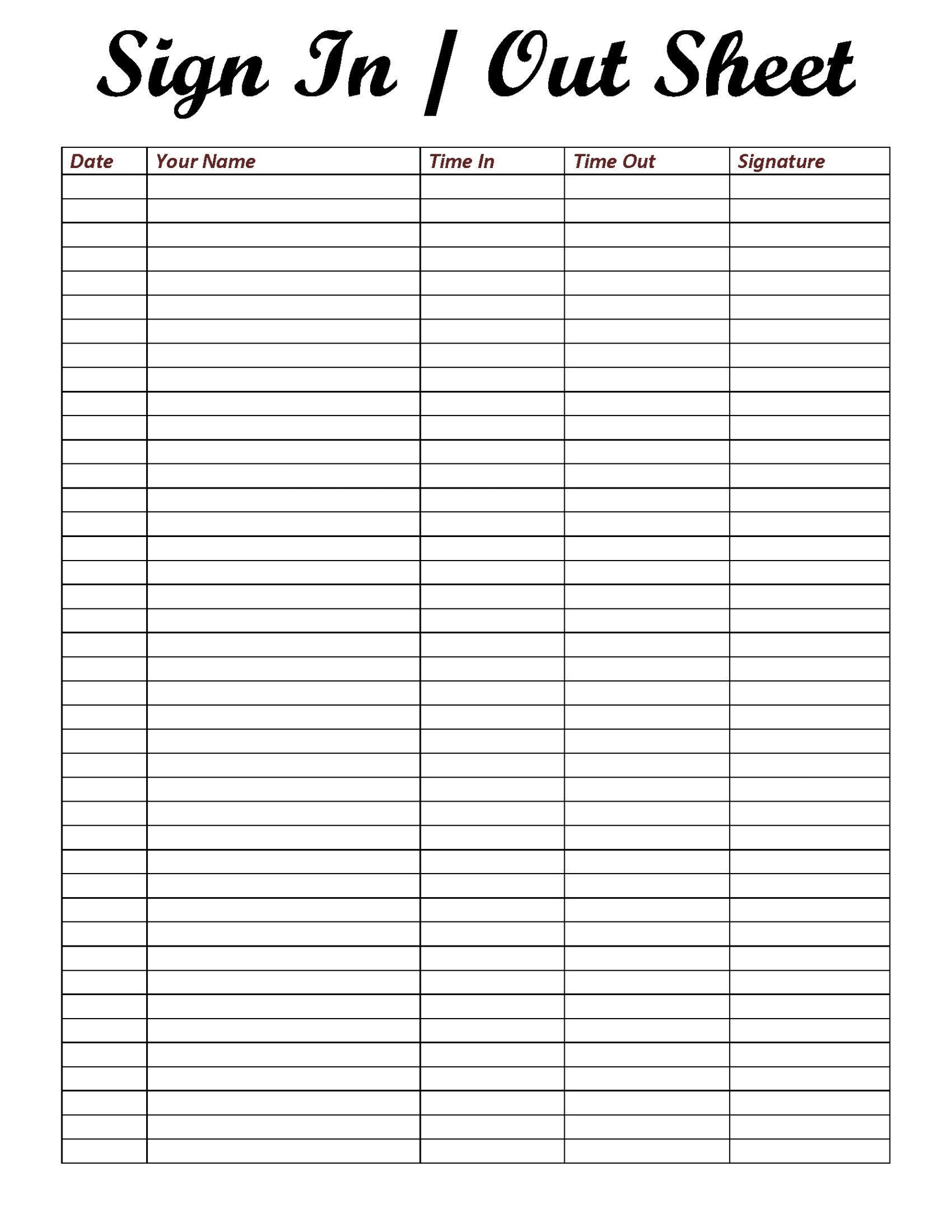 Free Custom Classroom Sign Out Sheet Template Excel