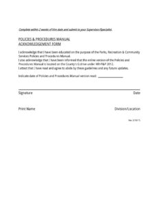 Free Printable Acknowledgement Sign Off Template Doc Sample